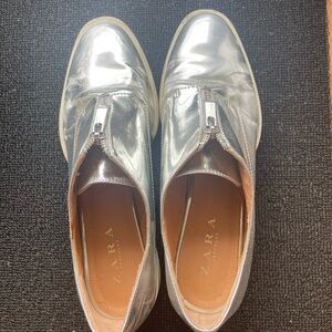 Zara Shiny Silver Zip Loafers